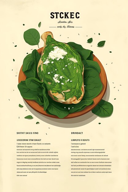 Design of spinach and feta stuffed chicken menu leafy green color wi flat 2d creative art ideas