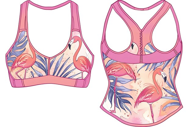 Design of Sports Bra With Flamingo Motifs on the Straps With P Outline Art Creative Concept Ideas