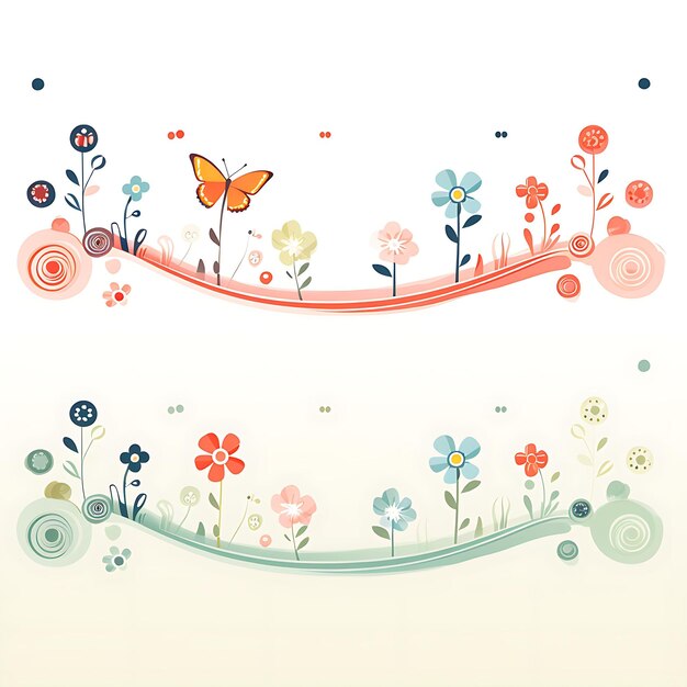 Photo design of spring borderline blossoms butterflies ladybugs pastel color clipart footer header art