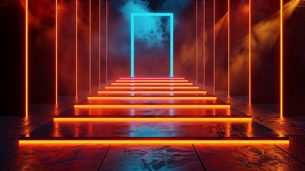 Photo the design of a stage with an orangered light that lights up generated by ai