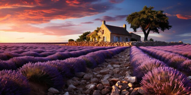 Design a striking image of the picturesque lavender fields of Provence