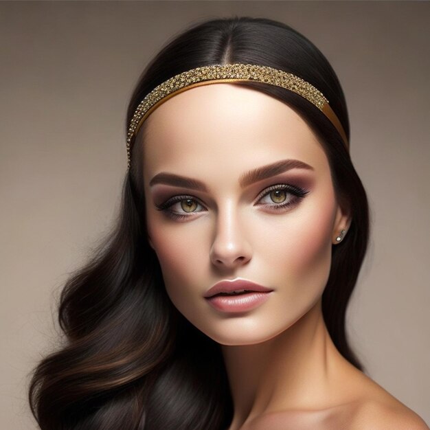 Design a stunning image showcasing a woman with sleek straight hair accentuated by a chic headband generative ai