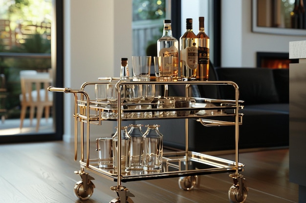 Design a stylish bar cart for entertaining guests