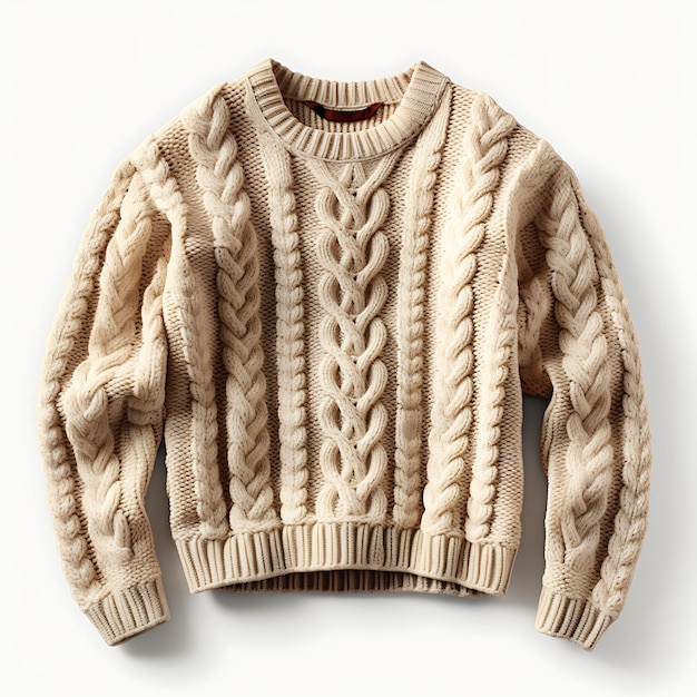 Design of Sweater Wool Cable Knit Design Style for Men All Ages Cozy F Isolated on White BG Blank