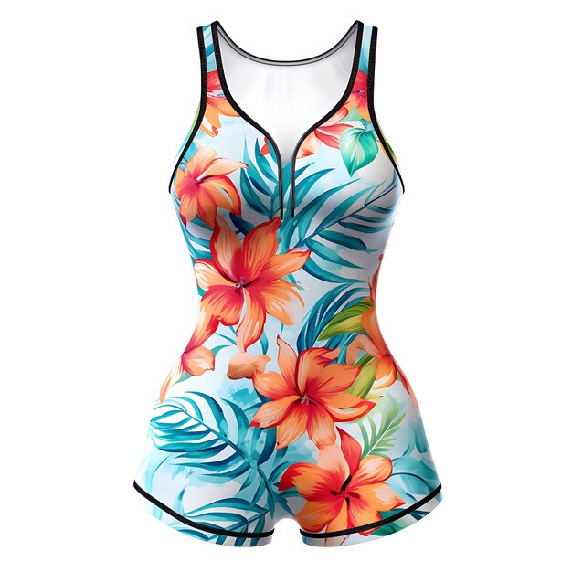 Design of Swimsuit Designed in a One Piece Silhouette With a Halter Ne Isolated on White BG Blank