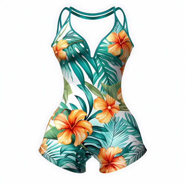 Design of Swimsuit Designed in a One Piece Silhouette With a Halter Ne Isolated on White BG Blank