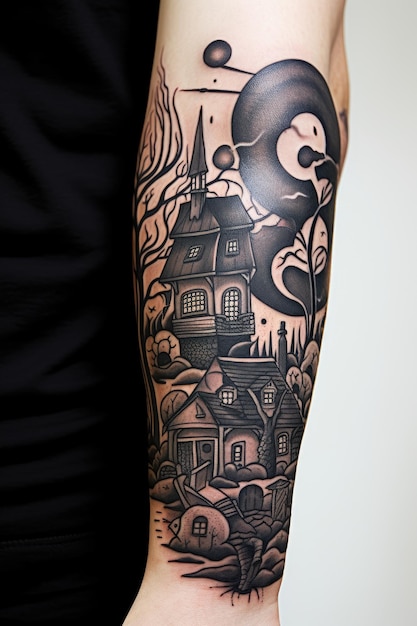 Minimalistic style house tattoo located on the ankle.