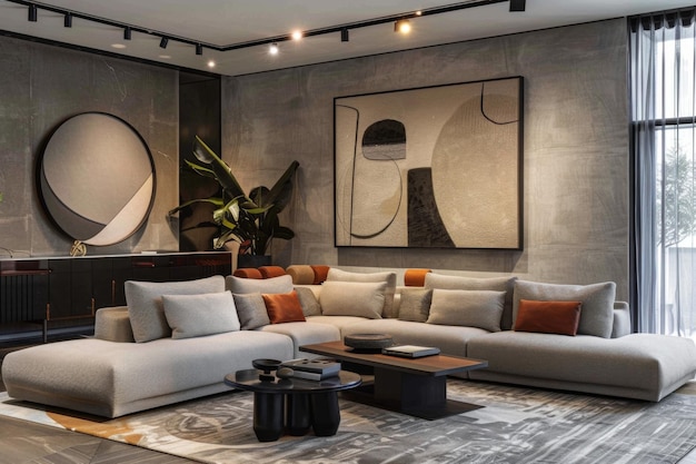 디자인 타우프 그레이 현대적인 스타일의 아파트 인테리어와 현대적인 거실