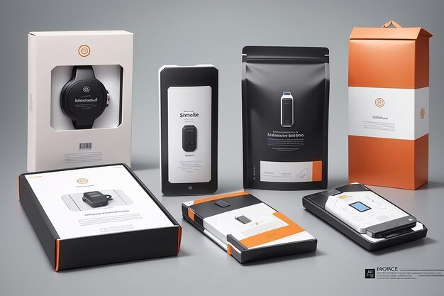 Design templates for packaging mockups with electronic devices as the main product