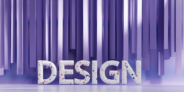 Design Text placed on abstract purple studio background 3d rendering