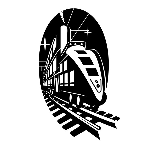 Photo design of train logo with elongated shape decorated with tracks and wi creative simple minimal art