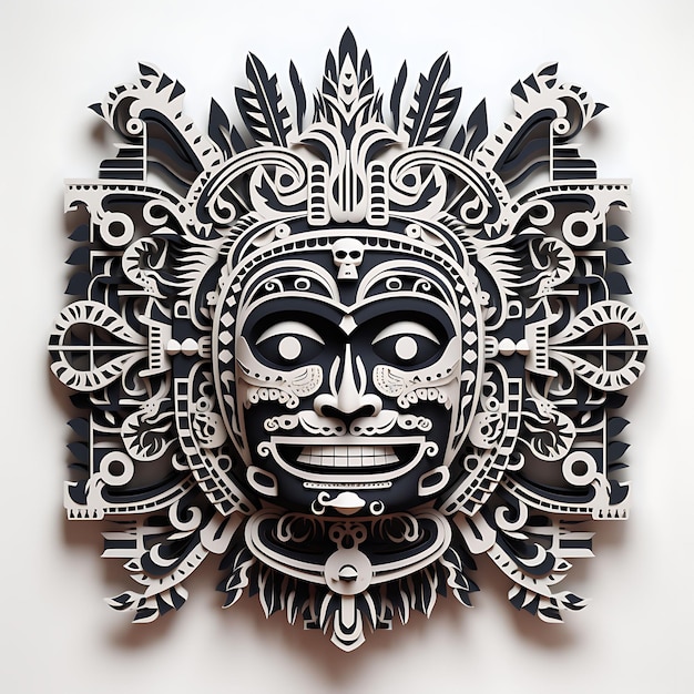 Design of Tribal Mask Frame With Tribal Mask Motifs and Cultural Symbo Tatoo CNC Laser Tshirt 2D