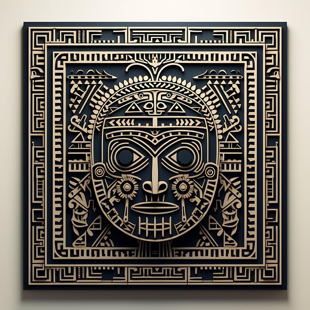 Design of Tribal Mask Frame With Tribal Mask Motifs and Cultural Symbo Tatoo CNC Laser Tshirt 2D