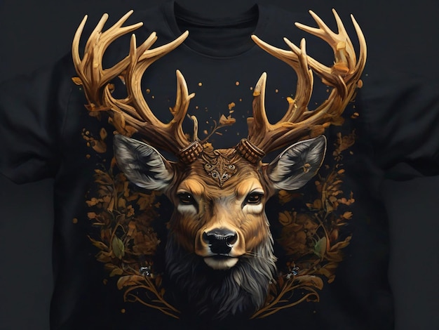 Foto disegno di una maglietta la testa del cervo è rivolta verso l'alto
