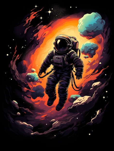 Design for a tshirt depicting an astronaut in space