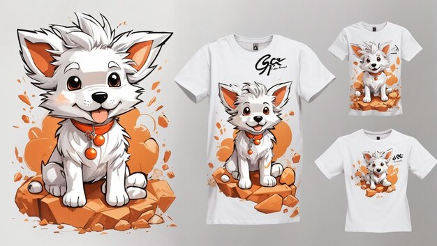 Design tshirt graphic cute cartoon dog goku full white kids style white background sketch style