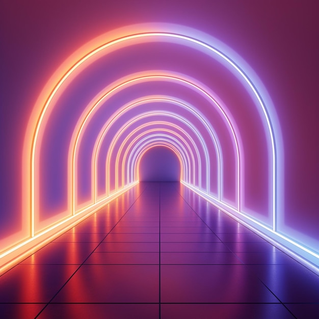 Design a tunnel with neon lights in between