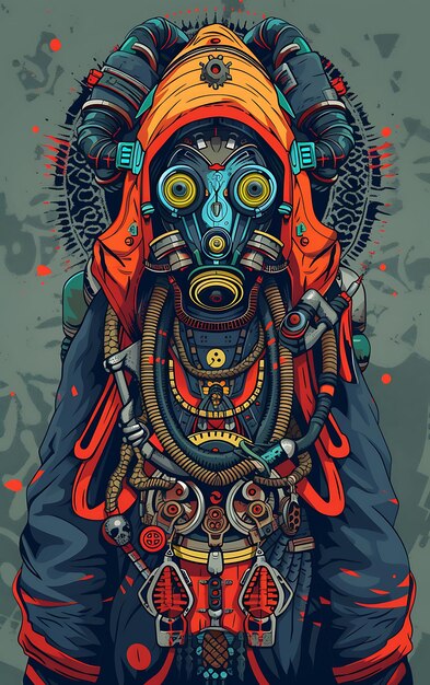 Design of Underrail Tunnel Shaman Warrior With Gas Mask and Geiger Cou Banner Ads Poster Flyer Art