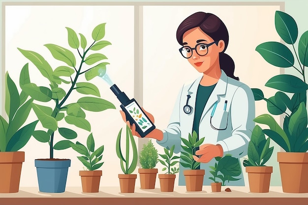 Photo design a vector graphic of a teacher explaining the principles of genetic modification in plants vector illustration in flat style