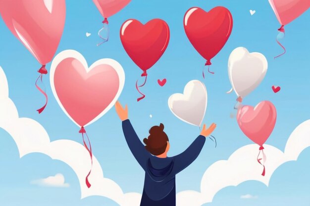 Photo design a vector of a person releasing selflove balloons into the sky