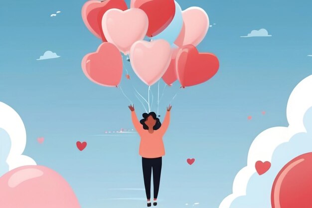 Photo design a vector of a person releasing selflove balloons into the sky