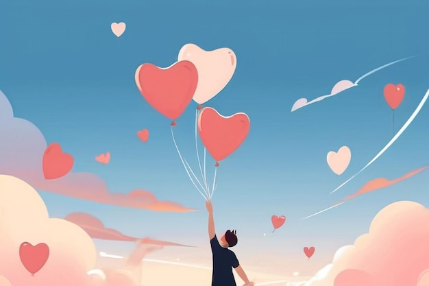 Design a vector of a person releasing selflove balloons into the sky