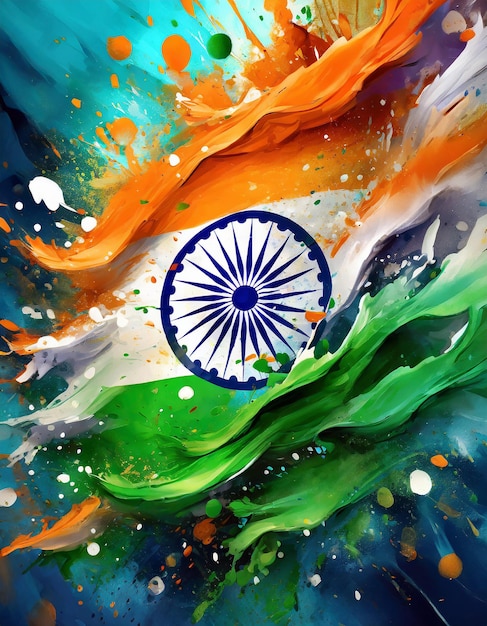 Design a vibrant and visually striking color splash indian flag this creative interpretat indep
