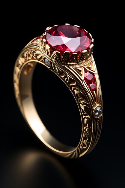 Design of victorian royal ring ruby ring yellow gold eng isolated on white concept ideas creative