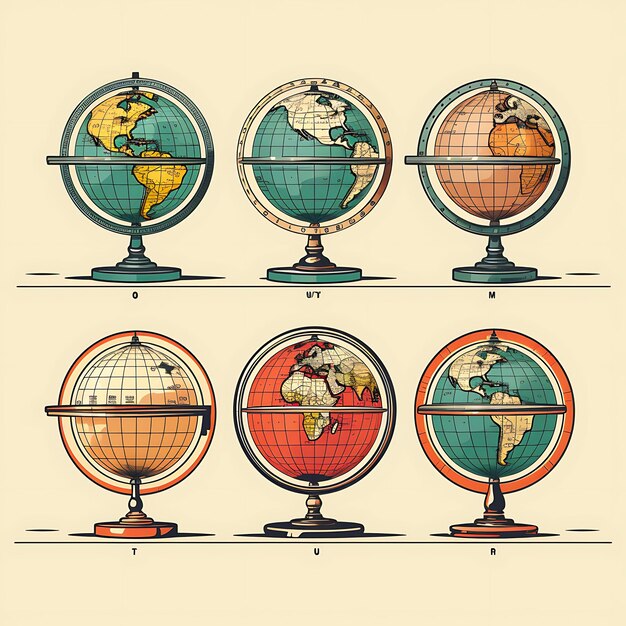 Photo design of vintage globe borderline globes maps compasses retro colors clipart footer header art