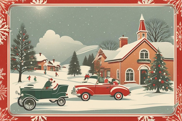 Photo design a vintageinspired christmas card with a classic holiday scene incorporating elements