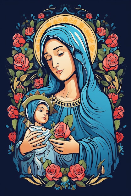 Foto disegno della vergine maria immagine vettoriale festa della madre