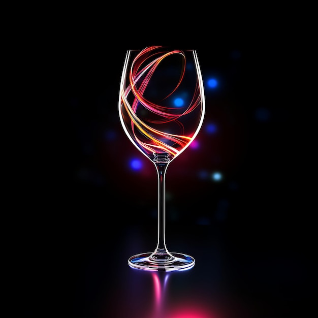 Design of Wine Glass Deep Red Wavy Neon Lines Grape Decorations Twiste Clipart Tshirt Design Glow