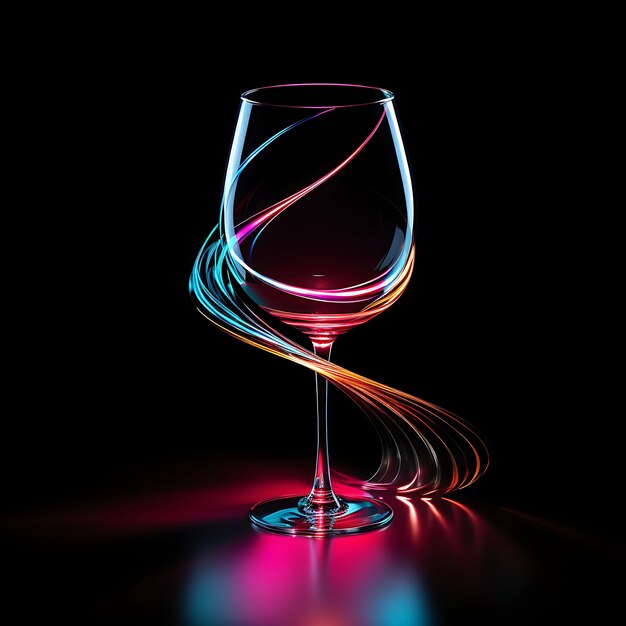 Design of Wine Glass Deep Red Wavy Neon Lines Grape Decorations Twiste Clipart Tshirt Design Glow