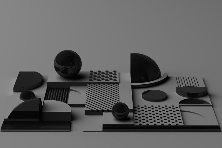 Photo 用暗色調的幾何形狀組成的設計 3d<unk>染插圖