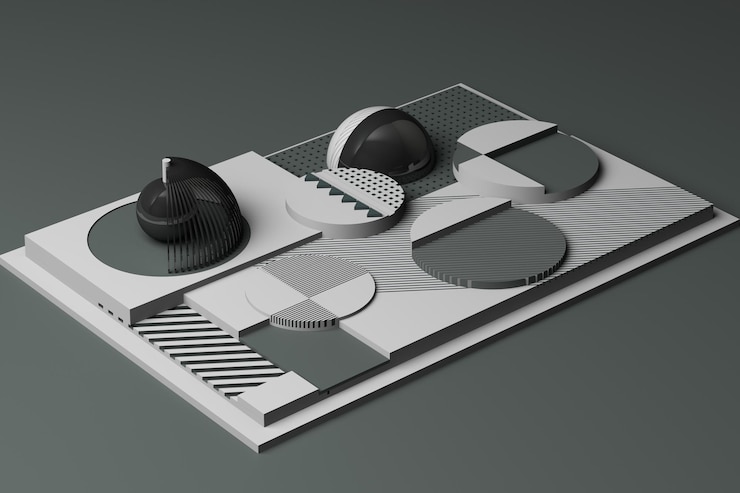 Photo 用灰色色調組成幾何形狀的設計 3d<unk>染插圖