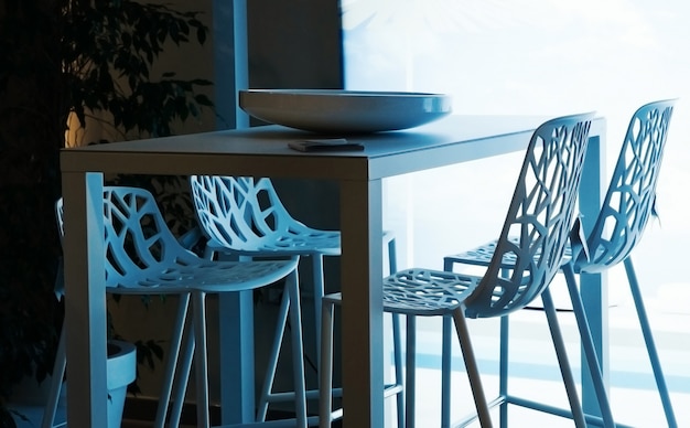 Designed chair and table in modern restaurant