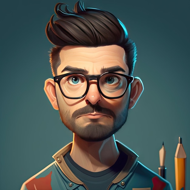 Photo designer cartoon avatar ai generated programmer with work tools cartoon programming specialist manager employer computer network developer young computer specialist portrait