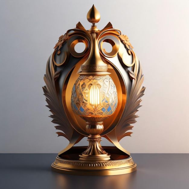 A designer lamp on the table with dark background decorative lamp with golden light