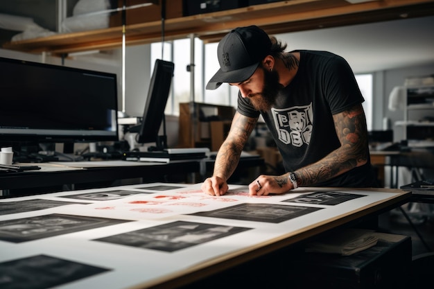 Designer's hands on a graphics board s