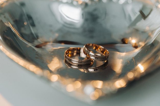 Designer wedding rings lying on the surface Two wedding rings