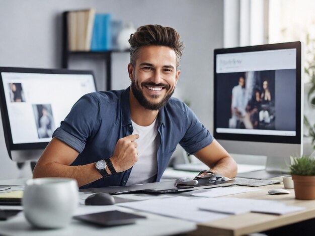 A designer worker smiling at his workplace