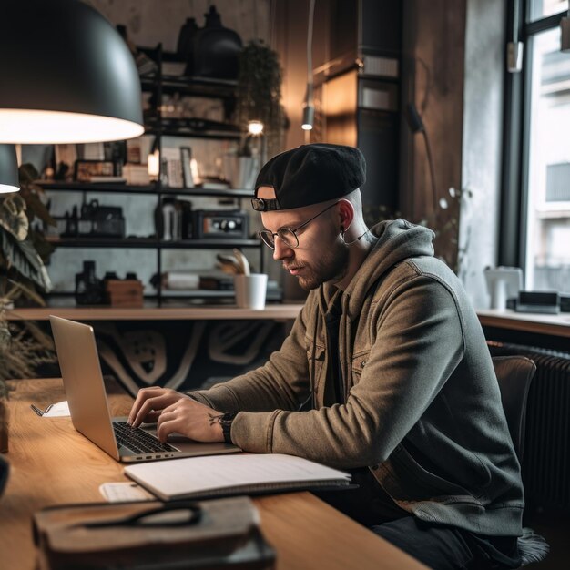 Designer Working on a Laptop in an Office