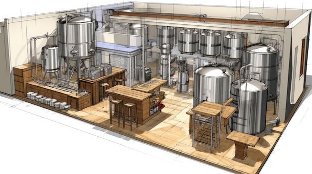 Designing a home brewery with an area requires careful planning to make the most of the space while ensuring safety functionality and aesthetics Here's a basic layout for a home brewery