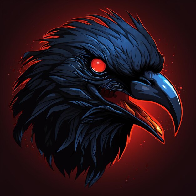 designing a logo Awesome scary crow logo with dark blue fur and bright red eyes