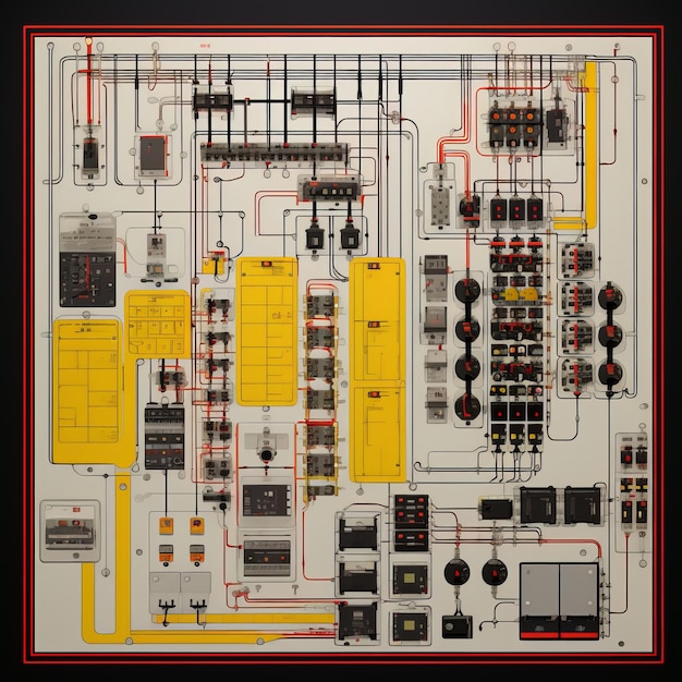 Photo designing a modern medium voltage electricity scheme with distinct red and yellow color scheme for d