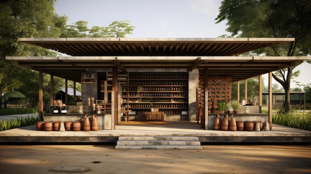 Designing a small liquor store in Isaan Thailand using locally available materials can blend traditional elements with modern functionality