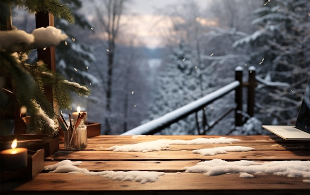 Desk area in the winter a cozy and focused work environment