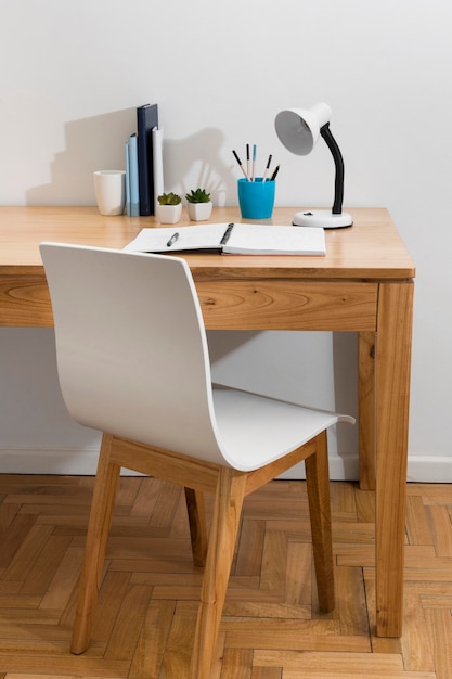 Photo desk arrangement with chair