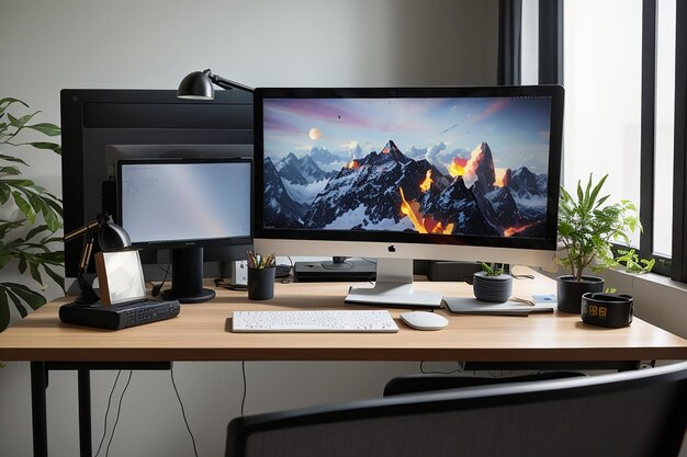 Photo desk arrangement with monitor