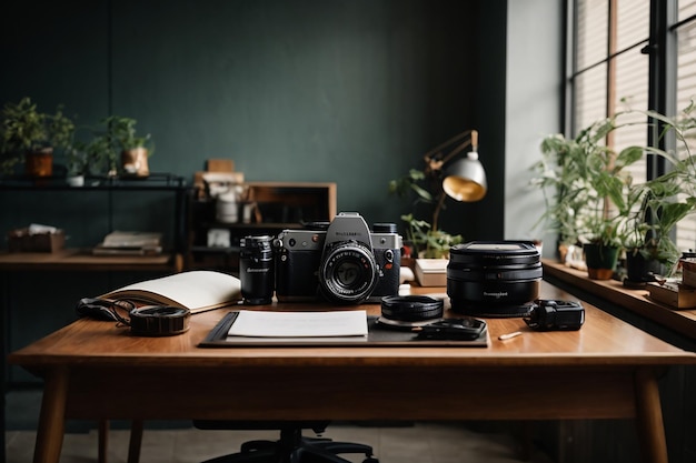 Photo desk arrangement with monitor